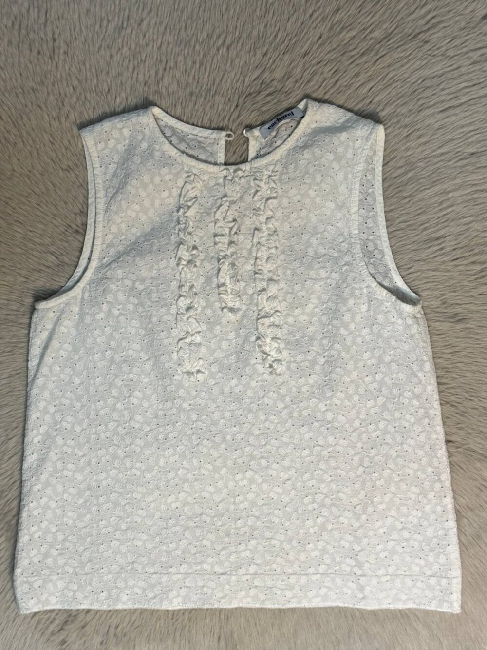 Vintage Cacharel Paris White Eyelet Lace Sleeveless Blouse | Size XS